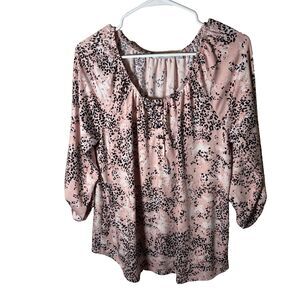 Notations Blouse Women's Large Round Neck Pink 3/4 Sleeve Popover Casual